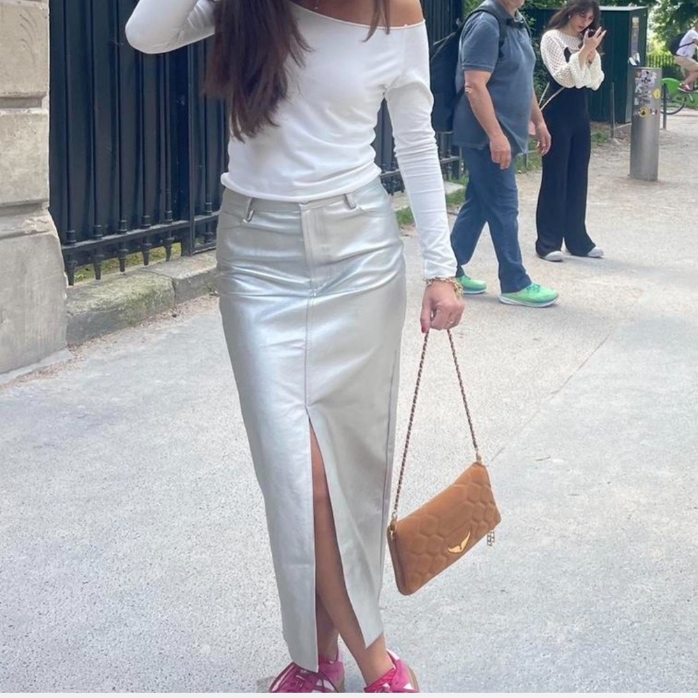 WAYF Silver VEGAN Leather Pencil Women's Skirt